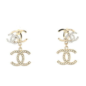 Chanel Triple CC Drop Earrings Crystal and Faux Pearl Embellished Metal