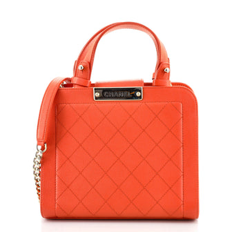 Chanel Label Click Shopping Tote Quilted Calfskin Small