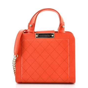 Chanel Label Click Shopping Tote Quilted Calfskin Small