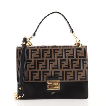 Fendi Kan U Shoulder Bag Zucca Embossed Leather Medium