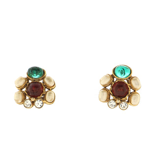 Chanel Vintage Cluster Clip-On Earrings Metal with Faux Pearls, Gripoix and Crystals
