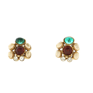 Chanel Vintage Cluster Clip-On Earrings Metal with Faux Pearls, Gripoix and Crystals