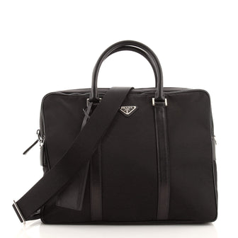 Prada Convertible Zip Around Briefcase Tessuto with Saffiano Leather Medium