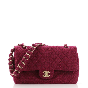 Chanel Short Chain Double Flap Bag Quilted Tweed Medium