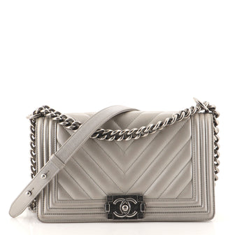 Chanel Boy Flap Bag Chevron Caviar Old Medium