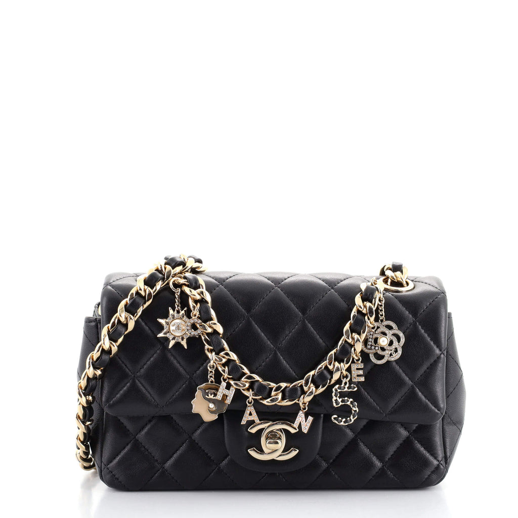 Chanel Coco Charms Flap Bag Quilted Lambskin Mini Black 96746114