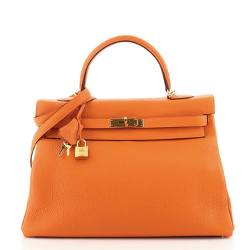 Hermes Kelly Handbag Orange Clemence with Gold Hardware 35