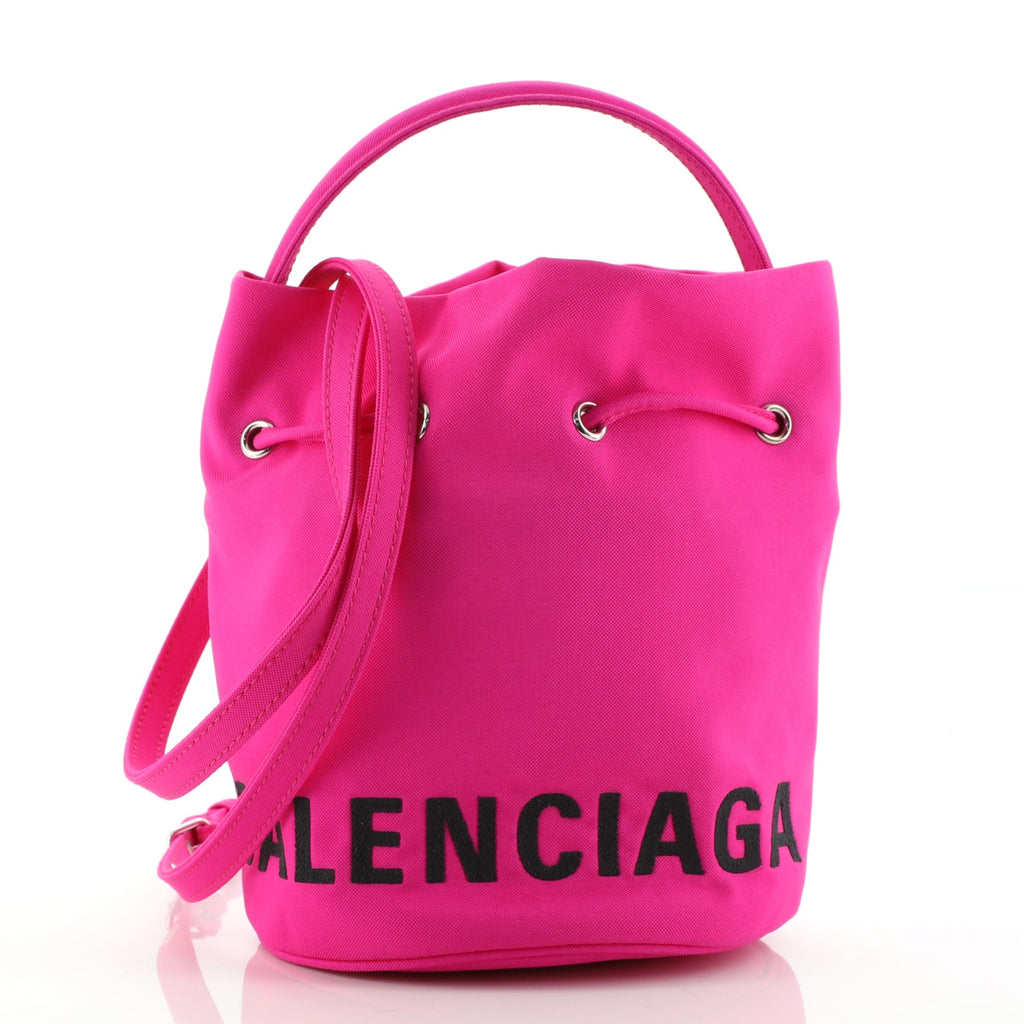 Balenciaga Wheel Drawstring Bag XS Pink in Nylon with Silver-tone - US
