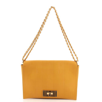 Fendi Claudia Shoulder Bag Pequin Embossed Leather Large