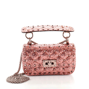 Valentino Rockstud Spike Flap Bag Quilted Glitter Leather Mini