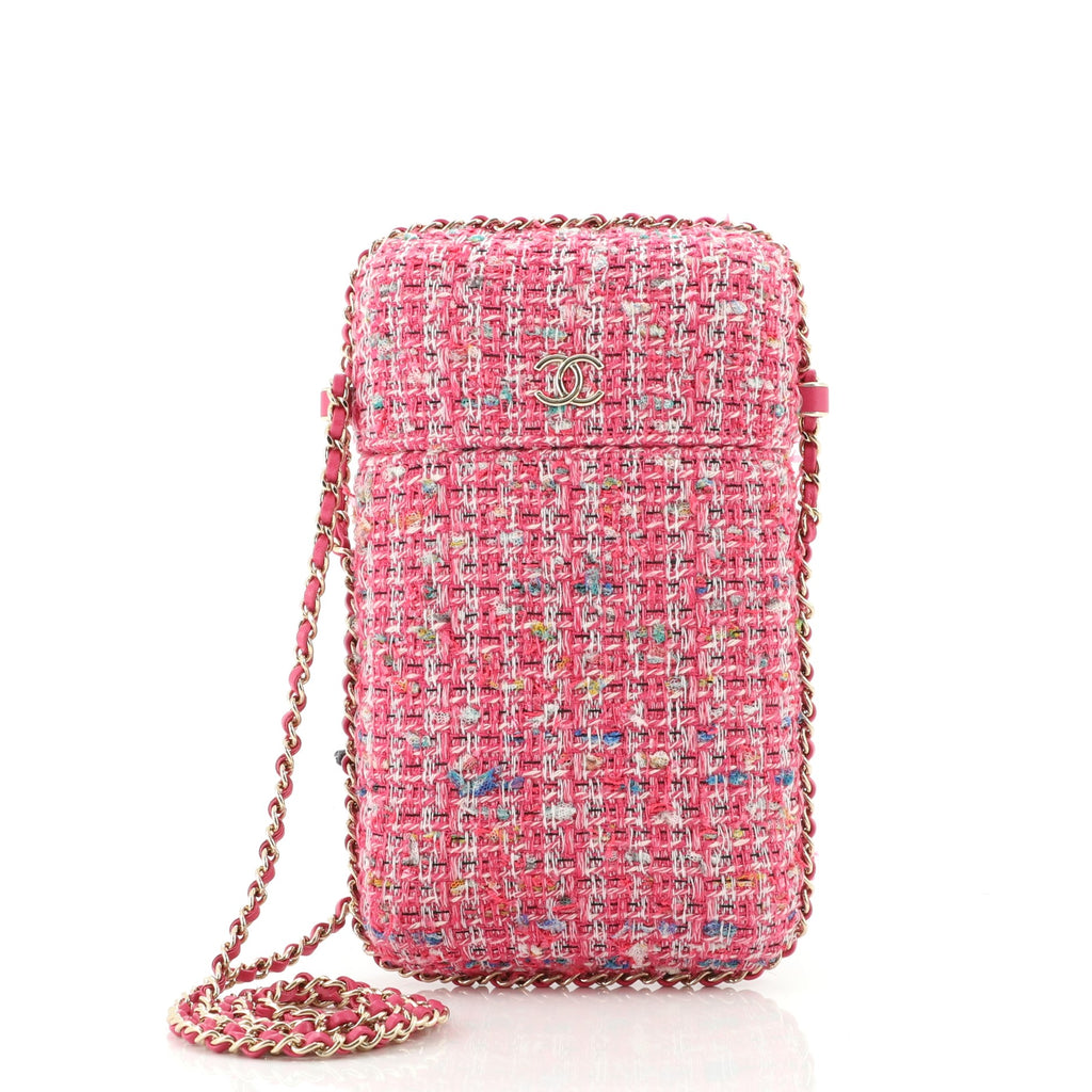 Chanel Chain Around Phone Holder Crossbody Bag Tweed and Ribbon Pink 9674681