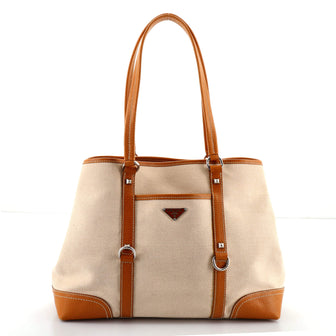 Prada Belted Open Tote Canvas with Leather Large