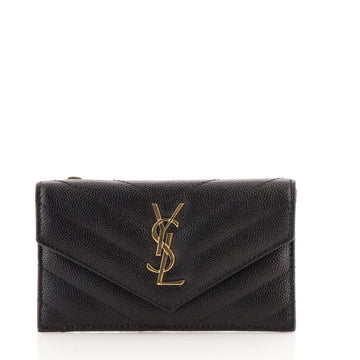 Saint Laurent Monogram Fragments Zip Card Holder Matelasse Chevron Leather