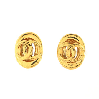 Chanel Vintage CC Oval Clip-On Earrings Metal Large