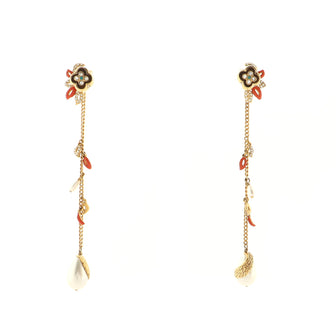 Louis Vuitton Flower Winsdor Dangle Clip-On Earrings Faux Pearl, Metal and Crystals