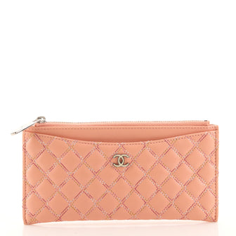 Chanel Double Stitch Zipped Card Holder Quilted Lambskin