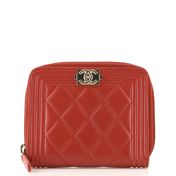 Chanel Boy Zip Around Wallet Quilted Lambskin Compact