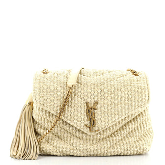 Saint Laurent Classic Monogram Soft Chain Bag Matelasse Chevron Raffia Small