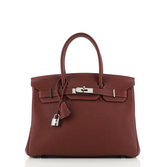 Hermes Birkin Handbag Red Togo with Palladium Hardware 30