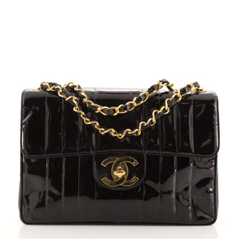 Chanel Vintage CC Chain Flap Bag Vertical Quilted Patent Jumbo