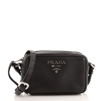 Black Vitello Daino Dual Strap Crossbody Bag