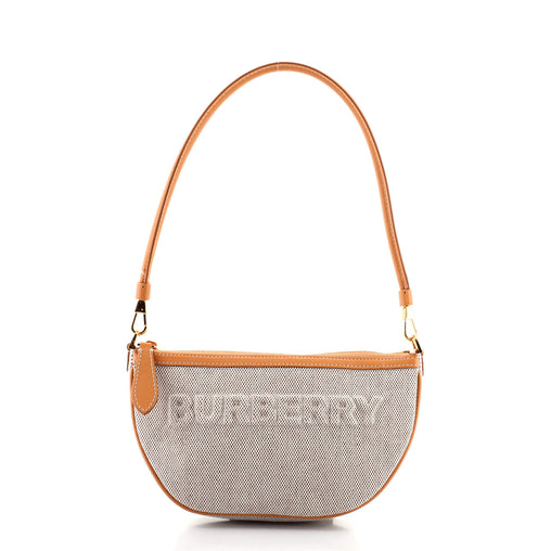 Burberry Olympia Pouch Shoulder Bag Embossed Canvas Neutral 9685076
