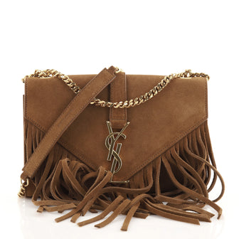 Saint Laurent Classic Monogram Fringe Crossbody Bag Suede Small