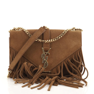 Saint Laurent Classic Monogram Fringe Crossbody Bag Suede Small