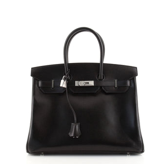 Hermes Birkin Handbag Black Tadelakt with Guilloche Palladium Hardware 35