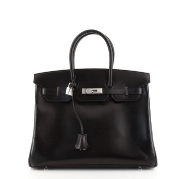 Hermes Birkin Handbag Black Tadelakt with Guilloche Palladium Hardware 35