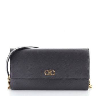 Salvatore Ferragamo Gancini Continental Wallet on Chain Leather