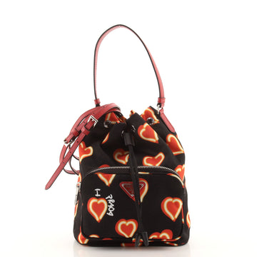 Prada Drawstring Bucket Bag Printed Tessuto Small
