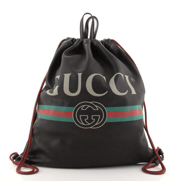 Gucci Logo Drawstring Backpack Printed Leather XL