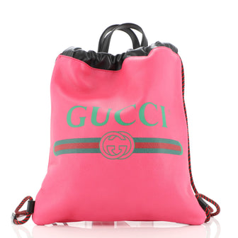 Gucci Logo Drawstring Backpack Printed Leather Medium
