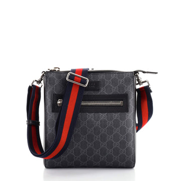 Gucci Web Strap Front Zip Messenger Bag GG Coated Canvas Small