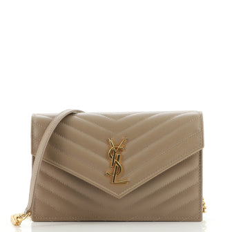 Saint Laurent Classic Monogram Wallet on Chain Matelasse Chevron Leather Small