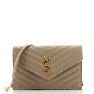 Saint Laurent Classic Monogram Wallet on Chain Matelasse Chevron Leather Small