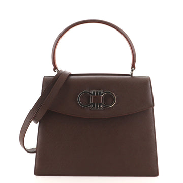 Salvatore Ferragamo Double Gancini Top Handle Bag Saffiano Leather Small