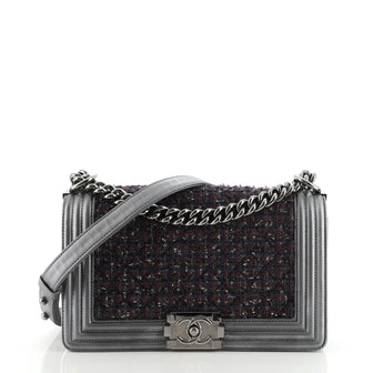 Chanel Boy Flap Bag Tweed and Ribbon Old Medium