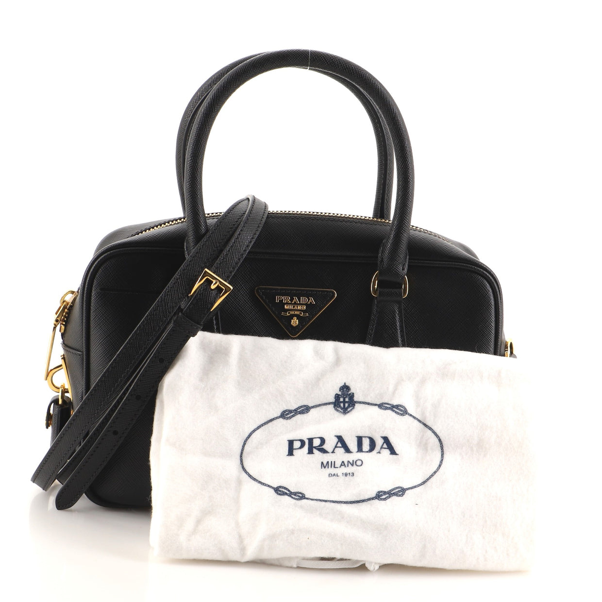 Prada Convertible Bauletto Bag Saffiano Leather Small Black 96992145