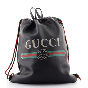 Gucci Logo Drawstring Backpack Printed Leather Large
