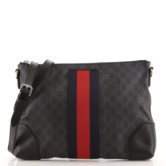 Gucci Web Zip Flat Messenger GG Coated Canvas Medium