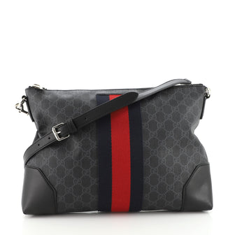 Gucci Web Zip Flat Messenger GG Coated Canvas Medium