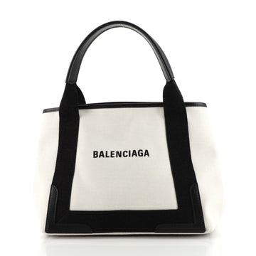 Balenciaga Navy Cabas Canvas with Leather Small