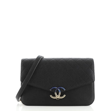 Chanel Thread Around Chain Flap Bag Quilted Caviar Medium
