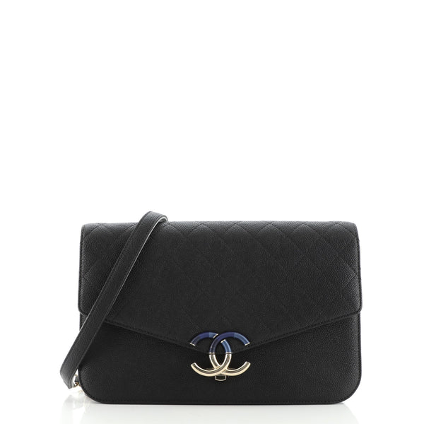 Chanel Thread Around Chain Flap Bag Quilted Caviar Medium Black 4542739
