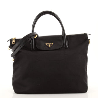 Prada Convertible Flap Tote Tessuto and Saffiano Leather Medium
