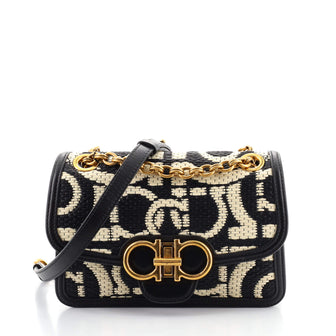 Salvatore Ferragamo Gancini Turnlock Flap Bag Gancini Woven Raffia Small