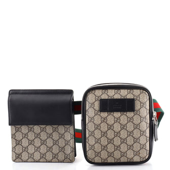 Gucci Double Web Belt Bag GG Coated Canvas with Leather
