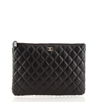 Chanel O Case Clutch Quilted Calfskin with Pearl Detail Medium